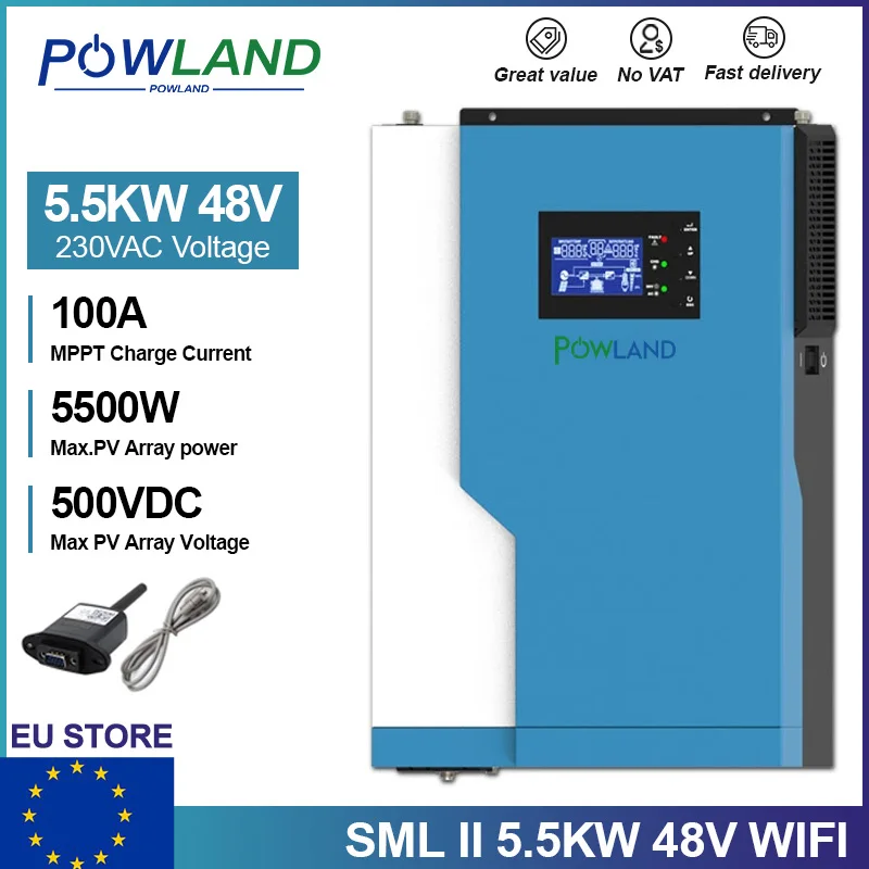 Гибридный солнечный инвертор POWLAND 3500/5500 Вт 24/48 В постоянного тока переменного MPPT