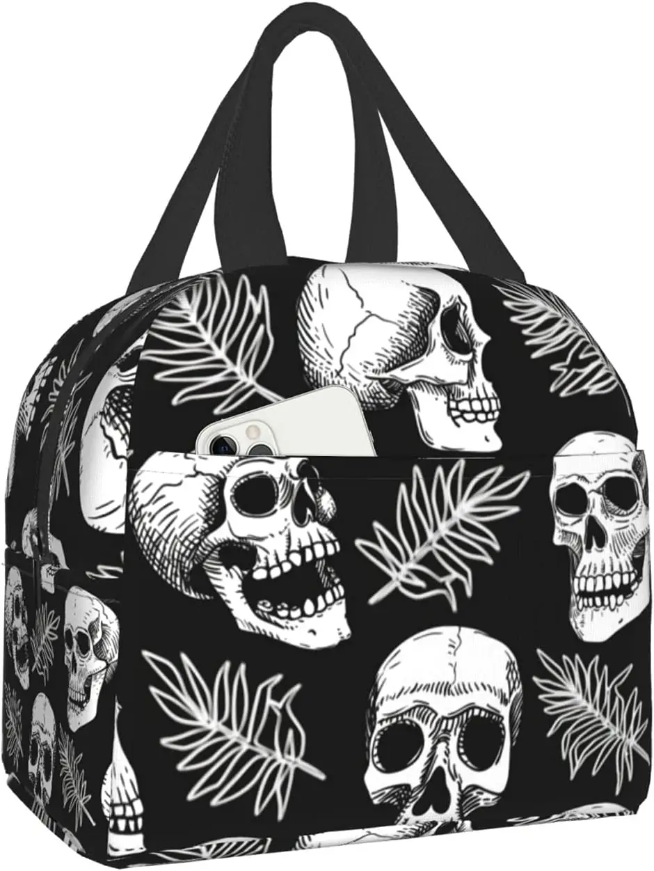 

Ланч-бокс с черепами и пальмовыми листьями, дорожная Изолированная прочная сумка для пикника, водонепроницаемые Многоразовые мешки для пок...