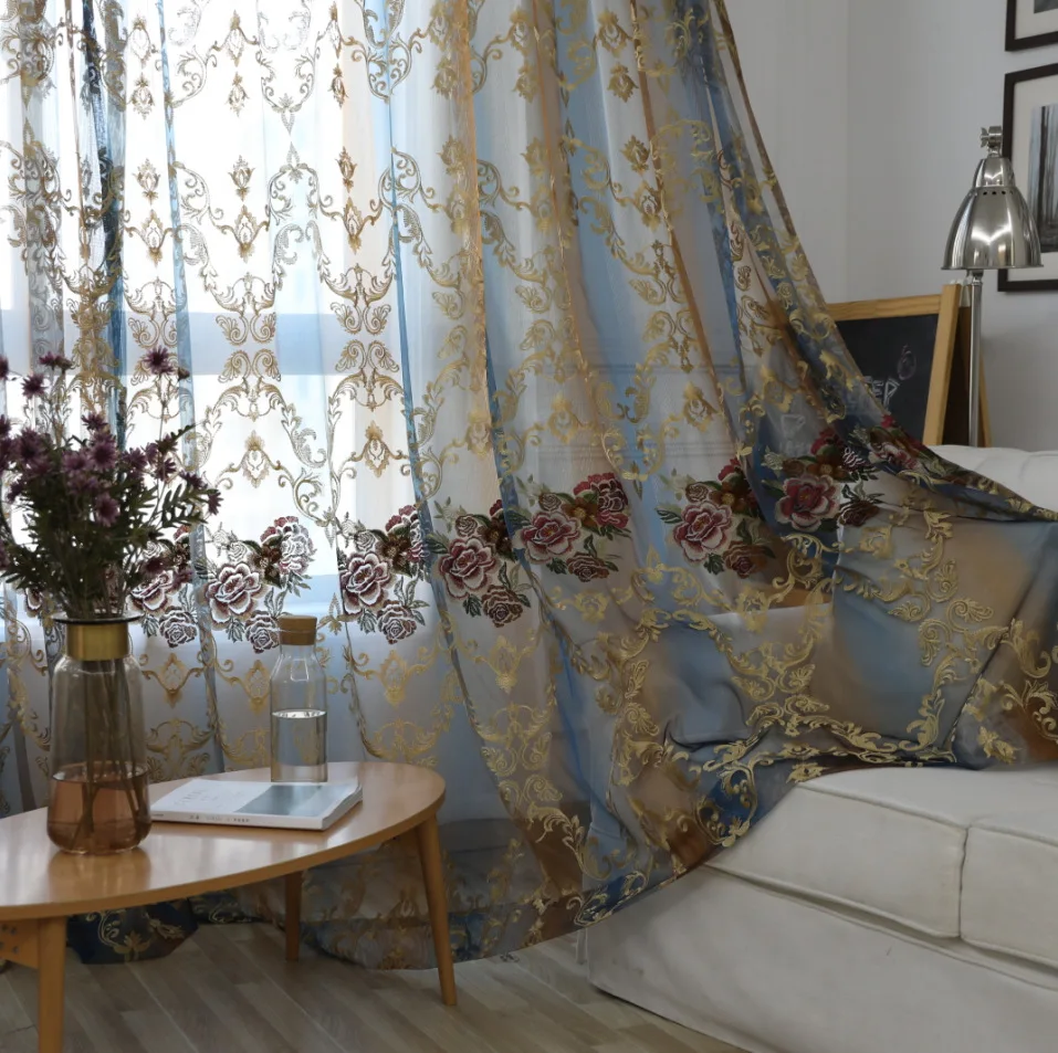 

Curtains for Living dining Room Bedroom Customized high-end European embroidered flower window screen