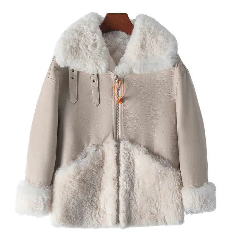 

Цельное пальто из овечьей шерсти, новинка 2023, Женское зимнее модное повседневное меховое пальто средней длины