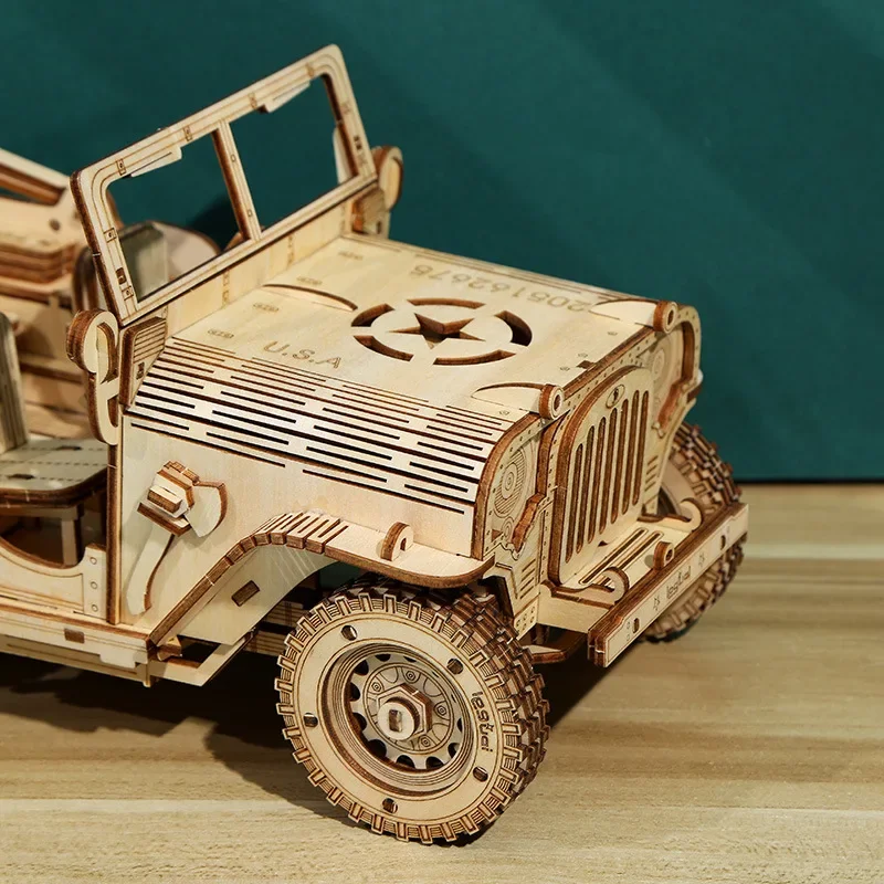 Деревянный 3D-пазл для детей паровой поезд Армейский Джип модель Тяжелого