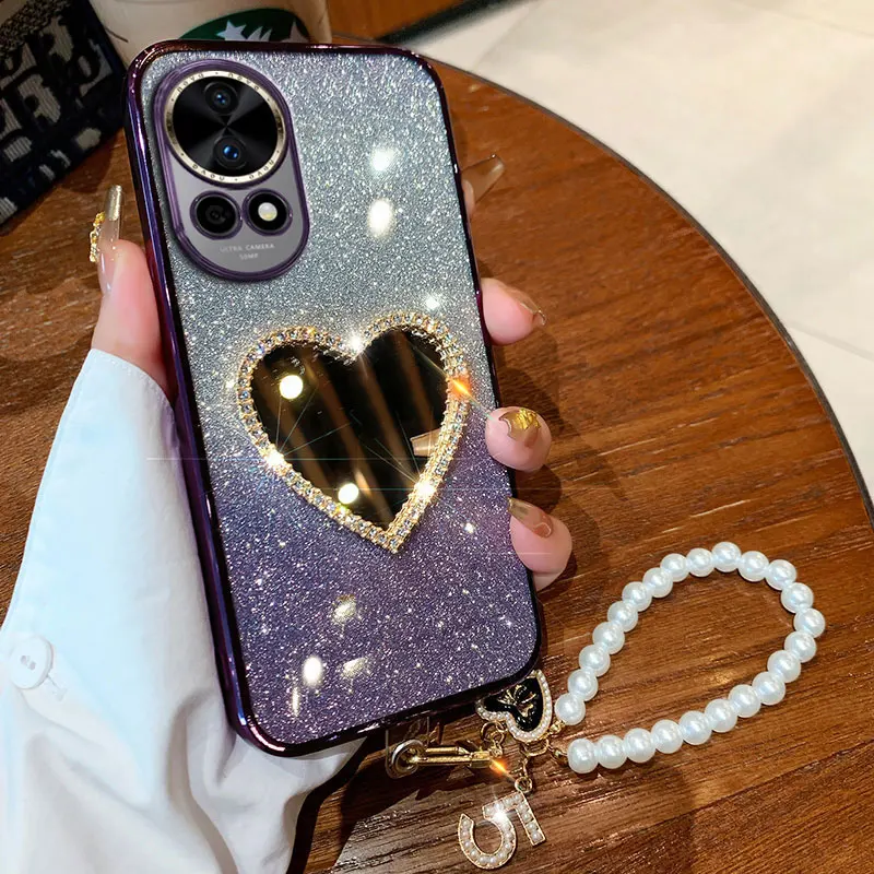 Роскошный чехол с жемчужным браслетом 12 12SE 10SE для Huawei Nova 11 10 9 SE pro Mate 20x зеркальный