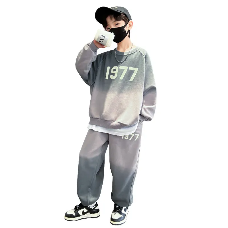 

2023 Fashion Big Boys Sports Suits O Collar Gradient Clothing Set Teenage Spring Autumn Tracksuit Kids Sportswear 5-14 Years Old