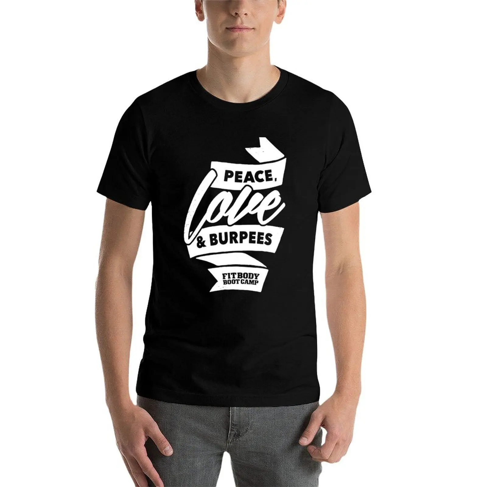 Фото Белая футболка Peace Love and Burpees, базовый топ с короткими рукавами больших размеров №4