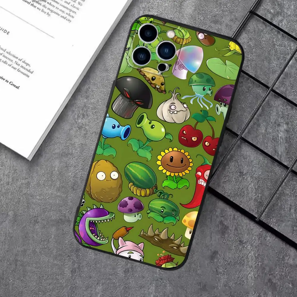 Фото Чехол для телефона с классической игрой P-Plants vs. Z-Zombies для iPhone 16, 16e 15, 14, 13, 12, 11 Plus Mini Pro Max, мягкий черный противоударный чехол №4