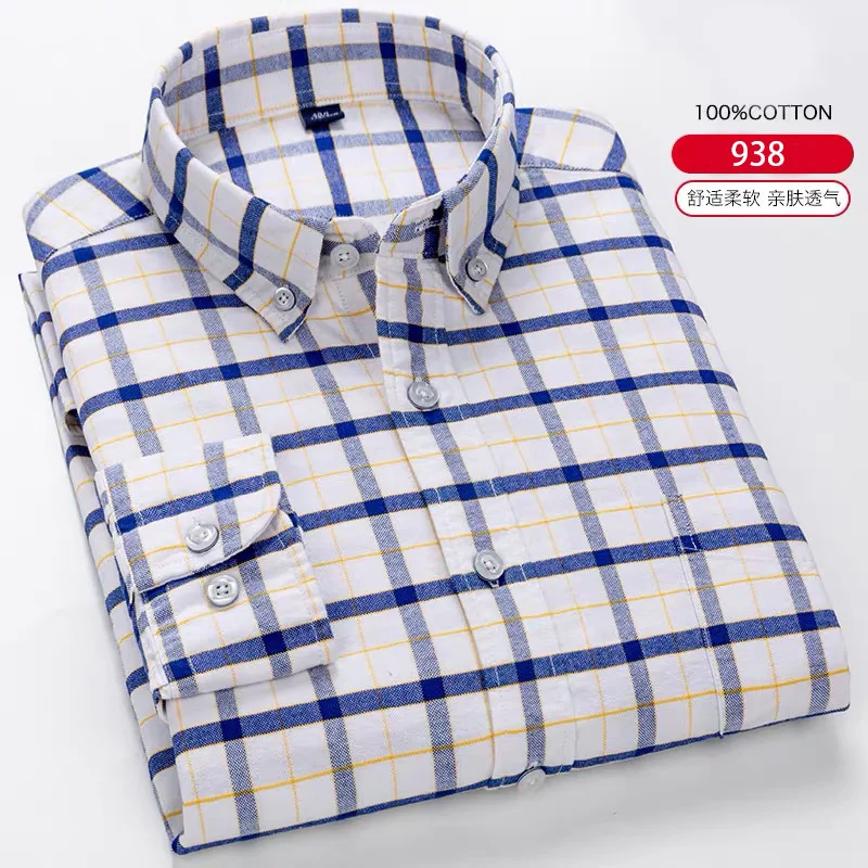 Camisa Masculina 2022 New Long-sleeved Shirt Japanese Retro Casual Business Oxford Plaid Men's Cotton Wild Shirt Men's Clothing