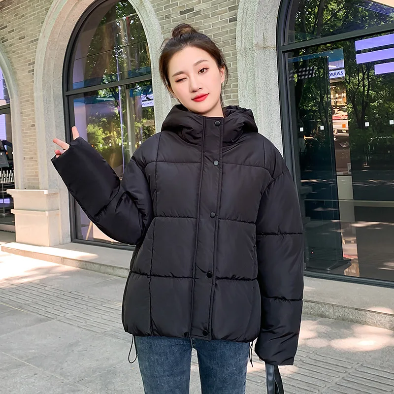 GRELLER 2023 Winter Women Jacket Coats Short Parkas Female Down Cotton Hooded Thick Warm Jackets Drawstring Casual Student Coat