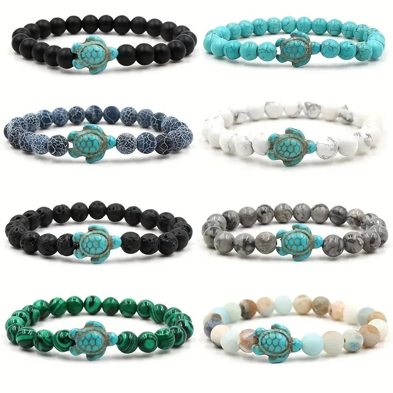 Песчаный пляж черепаха бусины браслет для мужчин очаровательный из черной лавы