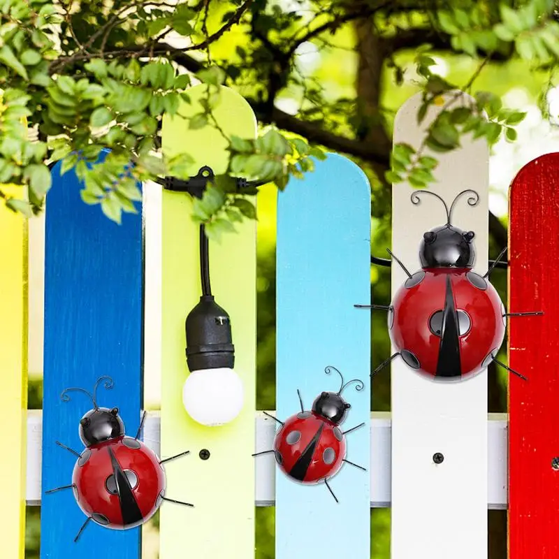 

Ladybug Garden Decor Mini Metal Ladybug Beetle Fence Hanger Wall Hanging 3D Outdoor Garden Wall Decor Rustic Wall Sculptures