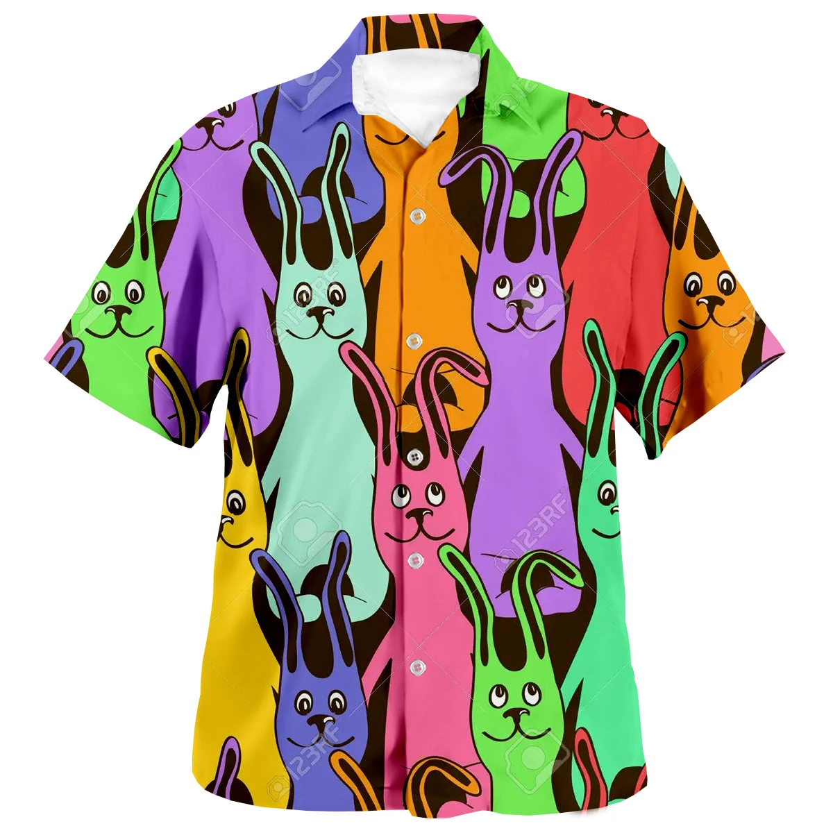 2022 Summer Men 3D Print Hawaiian Shirts Funny Bunny Printed Loose Breathable Shirts Beach Party Short Sleeve Tops