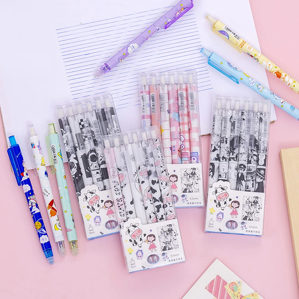 

6Pcs/Set Cartoon 0.5mm Press Erasable Gel Pen Magical Friction Easy-to-erase Pen Creative School Student Writing Stationery