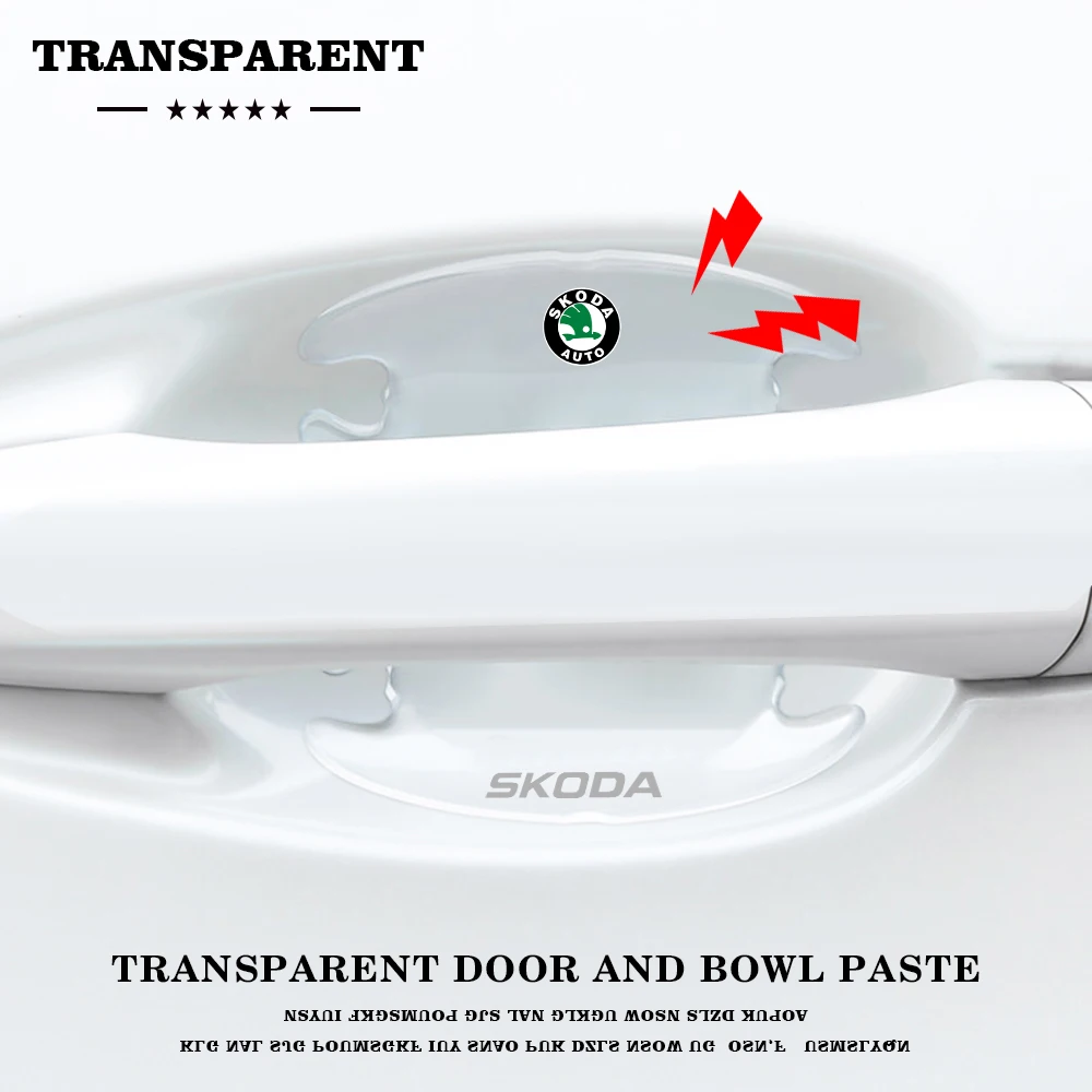 

Transparent Car Door Handle Bowl Sticker Invisible Auto Logo Scratch Protective Accessories For Skoda Octavia Rapid Kodiaq Karoq