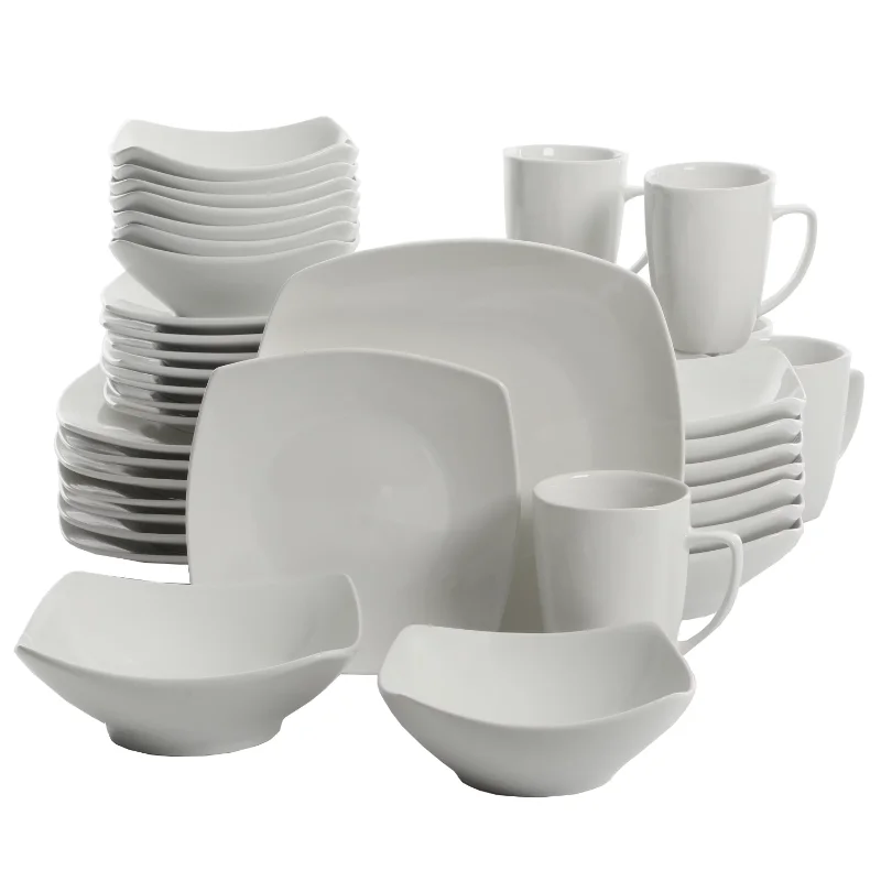 

Gibson Home Everyday 48PCS Square Expanded Dinnerware Set with Plates Bowls Mugs