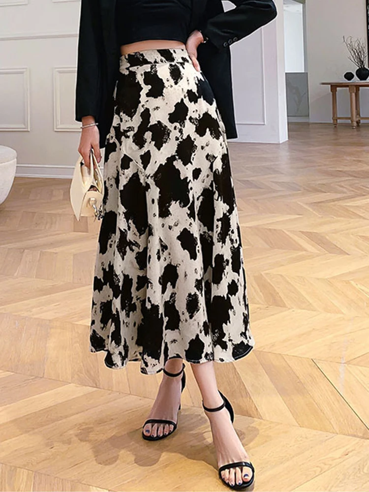 Женская длинная юбка с леопардовым принтом TIGENA трапециевидная высокой талией в