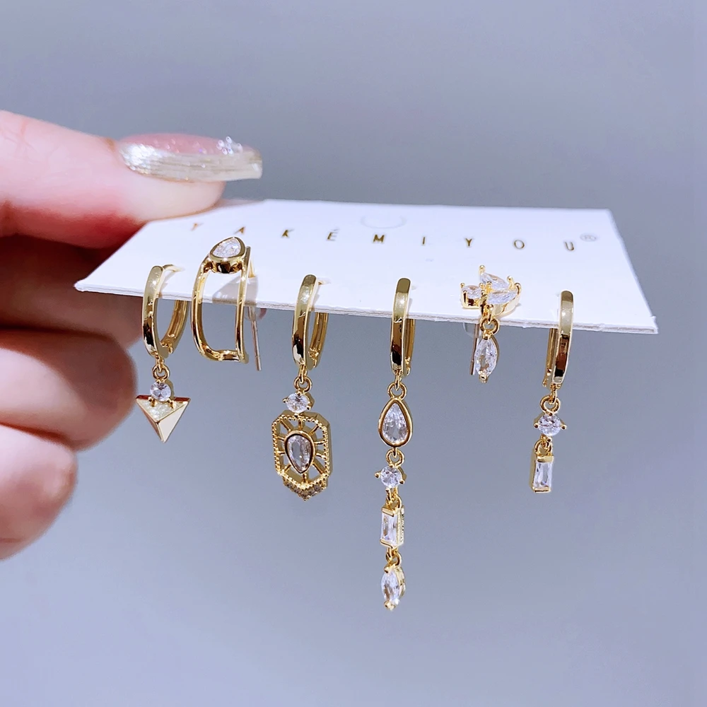 Высококачественные 6 шт./компл. висячие серьги с геометрическим цирконием