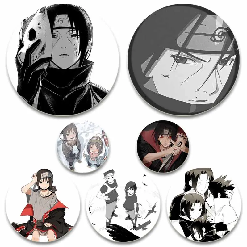 Japanese Classic Anime Figure Enamel Pin Itachi Brooch on Backpack Cartoon Cosplay Lapel Pins 58mm Round Badge Jewelry Kid Gifts