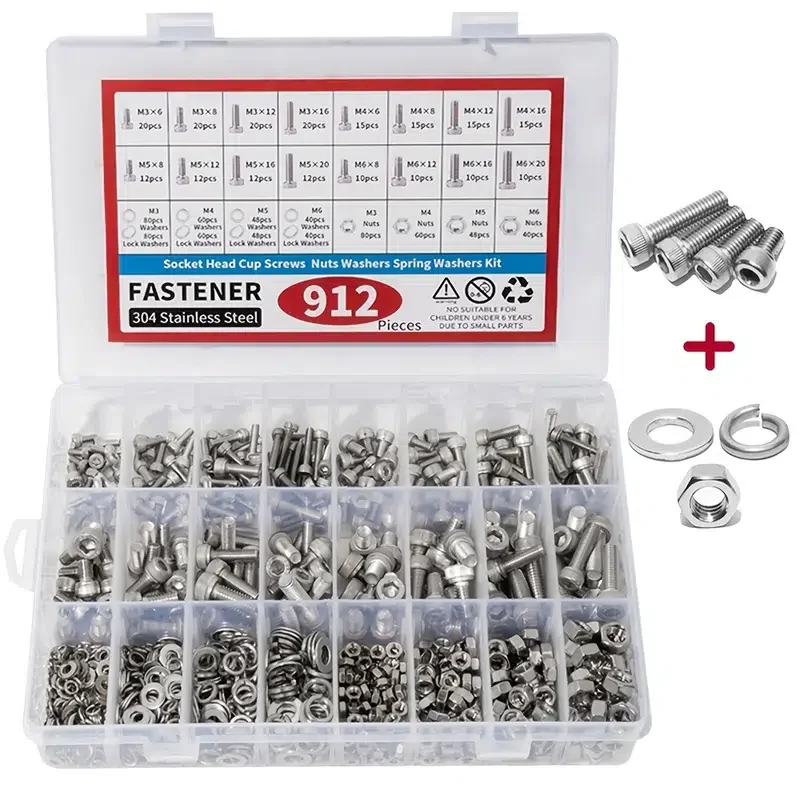 

Bolts And Nuts Kit - M3 M4 M5 M6 Screw Assortment Set - Hex Socket Head Metric Screws - 304 Stainless Steel - Bolts Washers Nuts