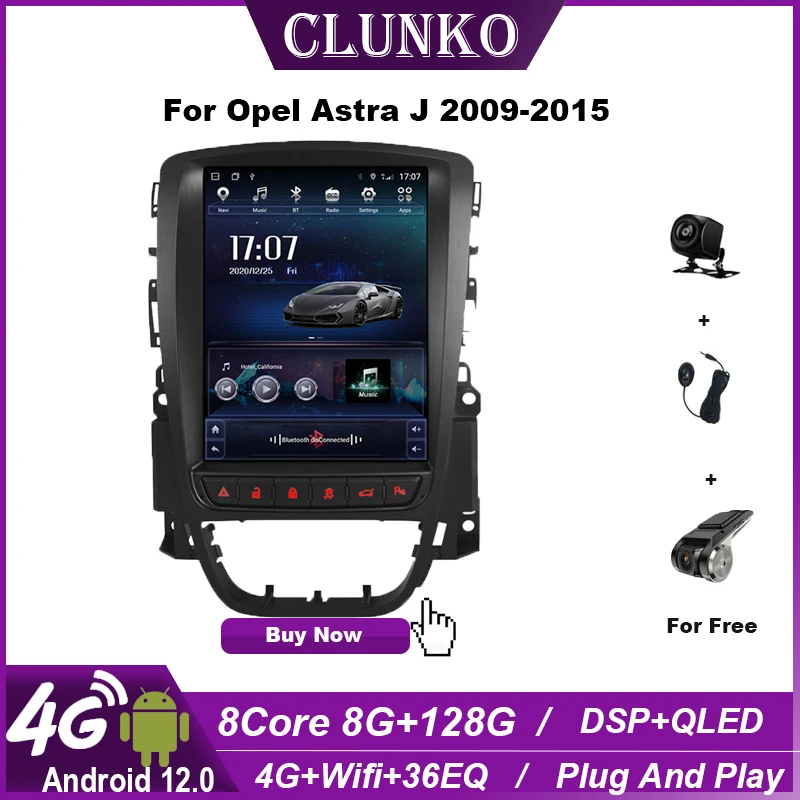 

Clunko For Opel Astra J 2009- 2015 Android Car Radio Stereo Tesla Screen Multimedia Player Carplay Auto 8G+256G 4G Bluetooth