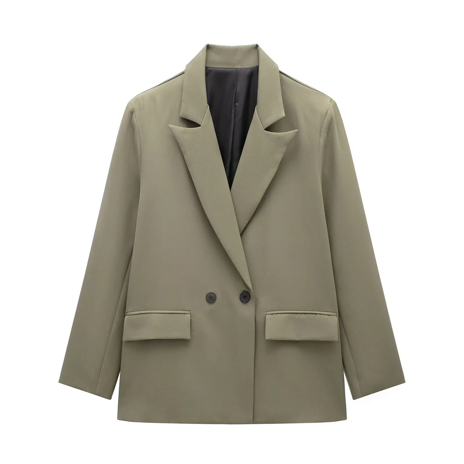 Женский модный однотонный двубортный пиджак с английским воротником и длинными