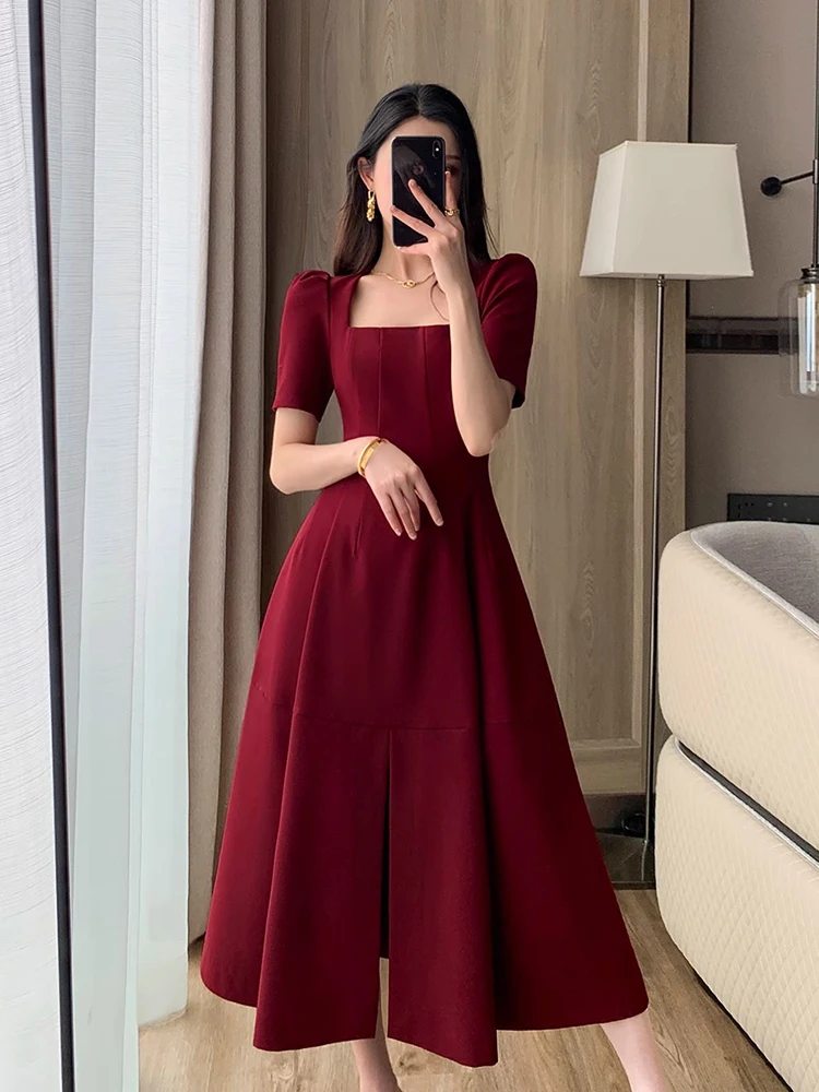 

Vintage Summer Midi Dress Women Elegant Casual A-Line Slim Party Birthday Prom Vestidos Female Chic Korean Fashion Robe Mujers
