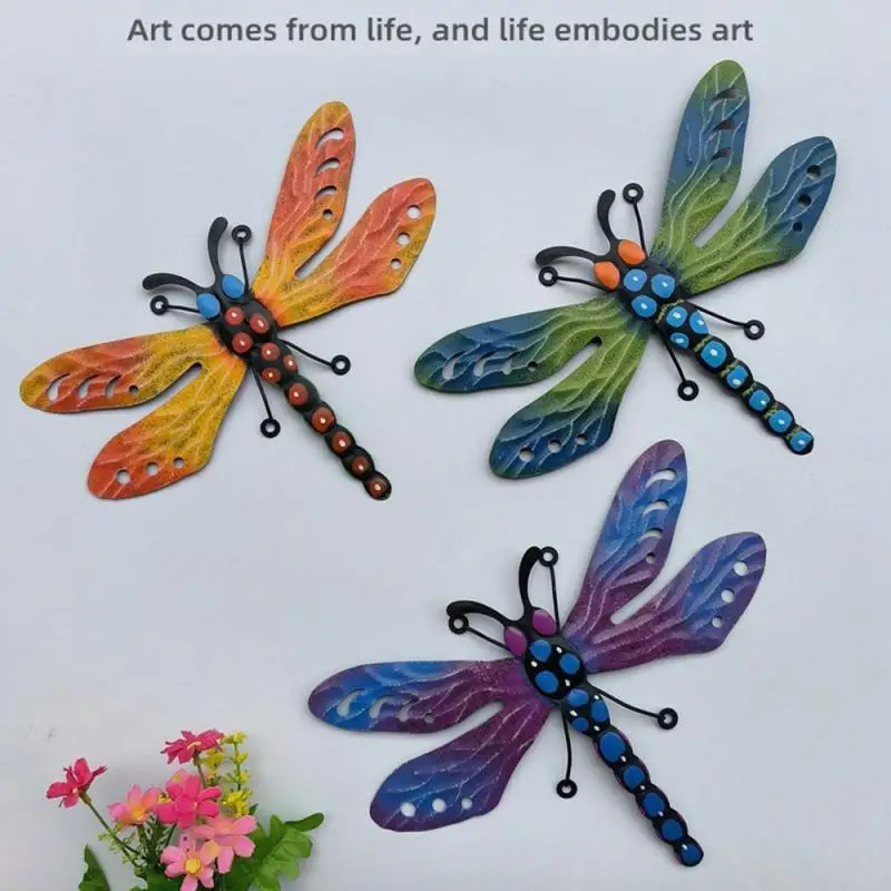 

Outdoor Dragonfly Decoration Colorful Art Sculpture Wall Hanging 3d Iron Garden Supplies Garden Statues Sculptures