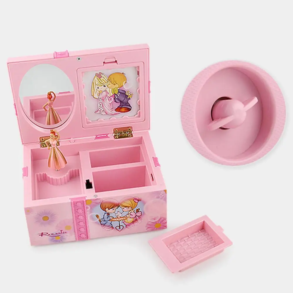 

Dancing Girl Music Box Ornament Jewelry Storage Organizer with Makeup Mirror