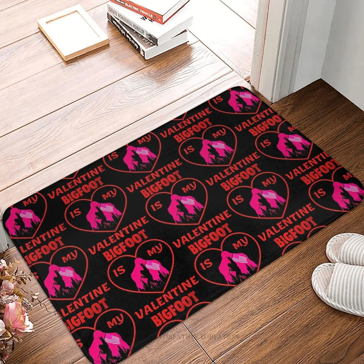 

Bigfoot Sasquatch Bath Mat Is My Valentine Funny Day Doormat Flannel Carpet Entrance Door Rug Home Decoration