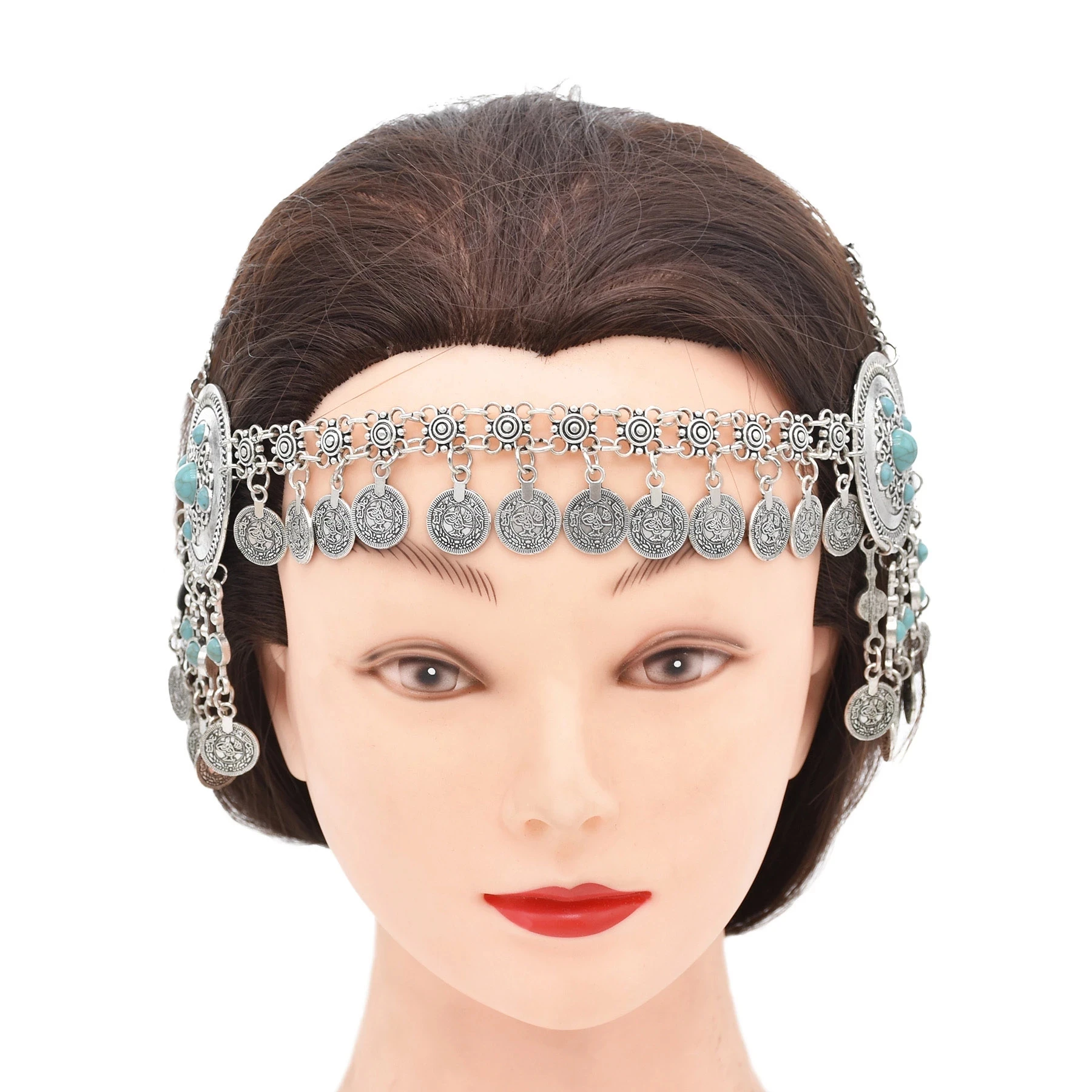 

Bohemian Vintage Metal Coin Tassel Head Chains for Women Belly Dance Headbands Headdress Gypsy Indian Tribal Party Hair Jewelry
