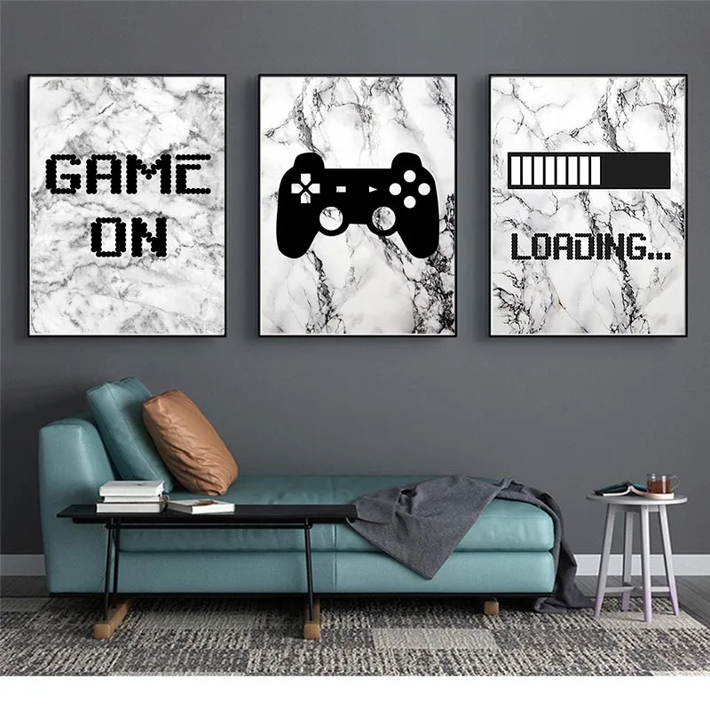 

Modern Minimalist Wall Art Game Loading Gamepad Marble Background HD Oil On Canvas Posters And Printed Esports Bedroom Decor