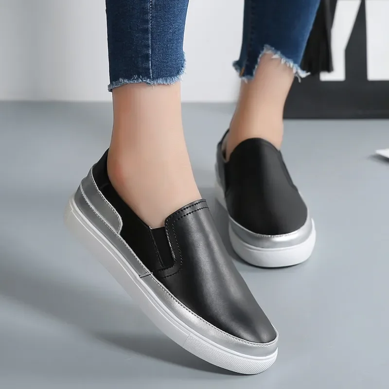 PU leather flats women casual shoes 2023 summer fashion elastic platform sneakers woman flats comfortable shoes