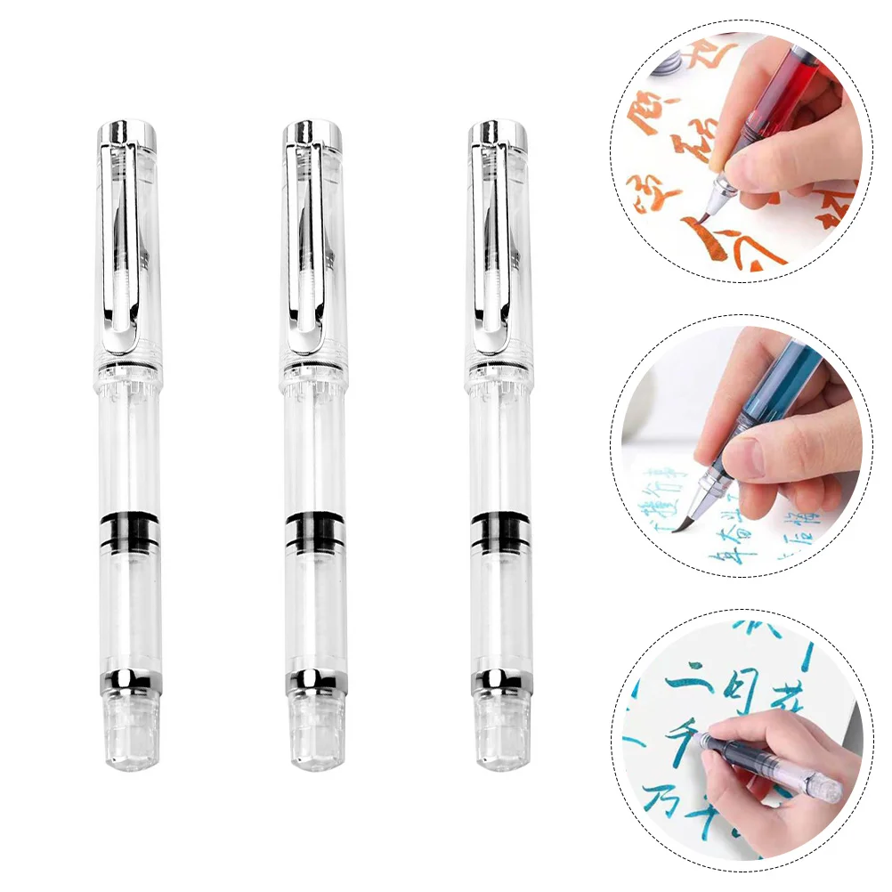 3Pcs Portable Calligraphy Pens Refillable Ink Brush Pens Fountain Style Brush Pens for Home School