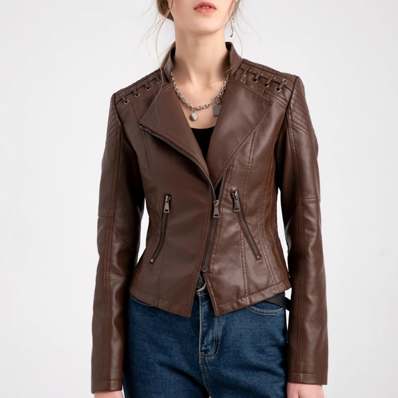 

Женская мотоциклетная куртка из искусственной кожи, Черная байкерская куртка с длинным рукавом, уличная одежда в стиле панк из искусственной кожи, Осень-зима