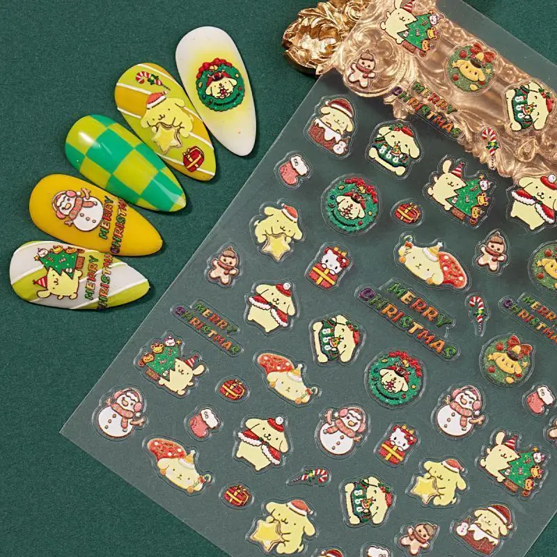 Kawaii 5D Sanrio рождественские наклейки для ногтей мультфильм Hello Kitty Kuromi My Melody Cinnamoroll