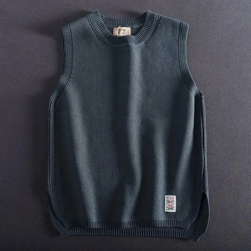 

Spring and Autumn New Men's Solid Color Knitted Vest Sleeveless Sweater Japanese Trend Casual Fashion Waistcoat Y2k Sweaters Men