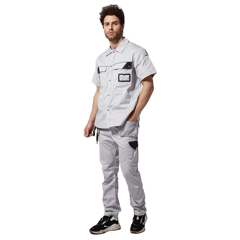 Summer Welder Suit Cargo Work Clothing Shirts and Pants Short Sleeve Wear-resistant Auto Repair Workshop Uniform Sets