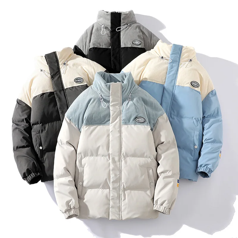 Winter Women Bread Parkas Cold Protection Loose Outwear Blue Cotton-Padded Jackets Patchwork Corduroy Thicken Thermal Coat M-4XL