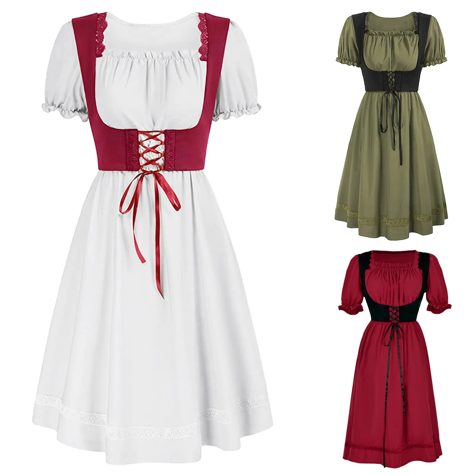 

Women's Oktoberfest Beer Girl German Dress Square Neck Apron Cosplay Costume Party Dresses for Women Festival Performance
