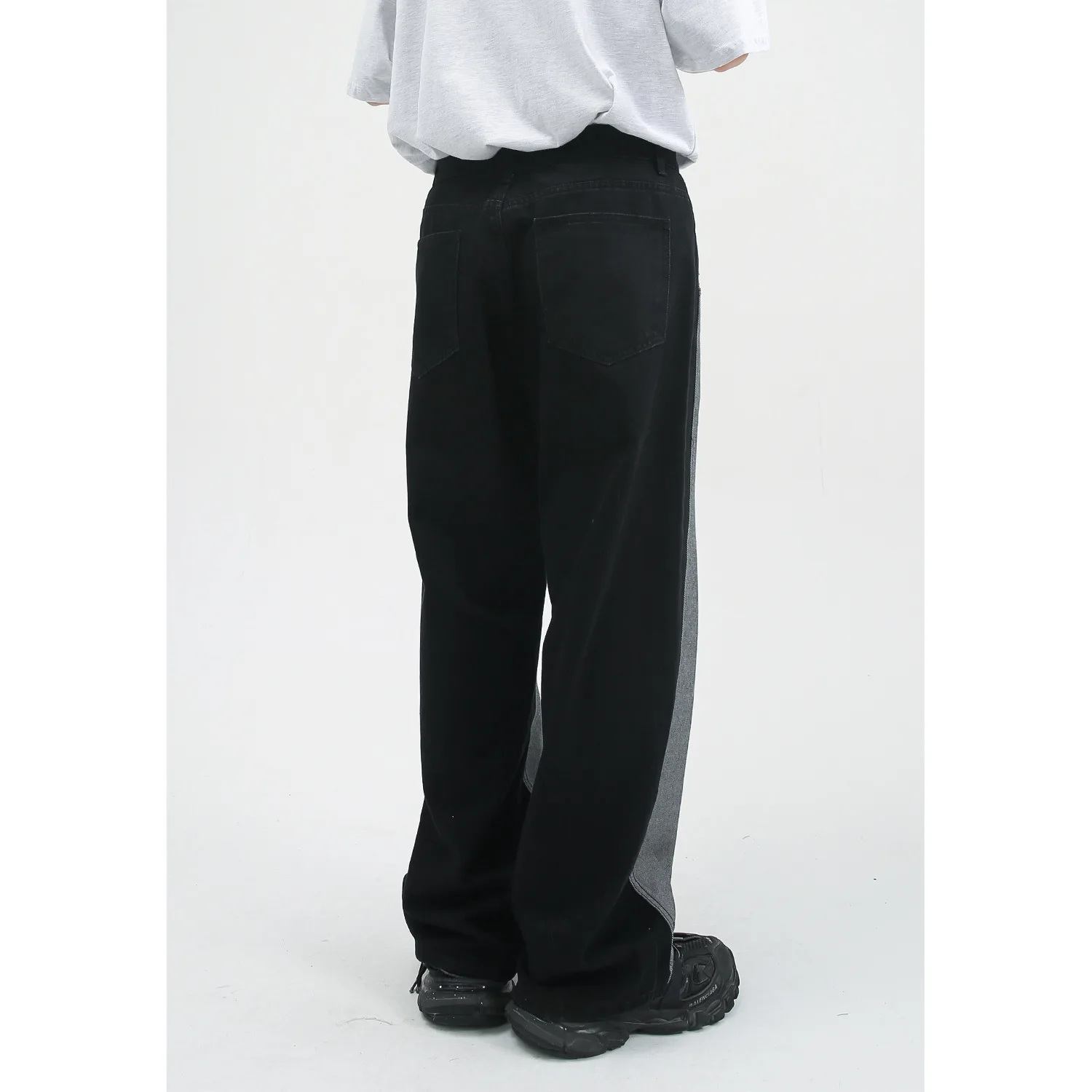 Four Seasons Men's Trousers Loose Trend Stitching Men's Straight Loose Jeans Hip Hop Style Street Jeans INS Hot Street Style