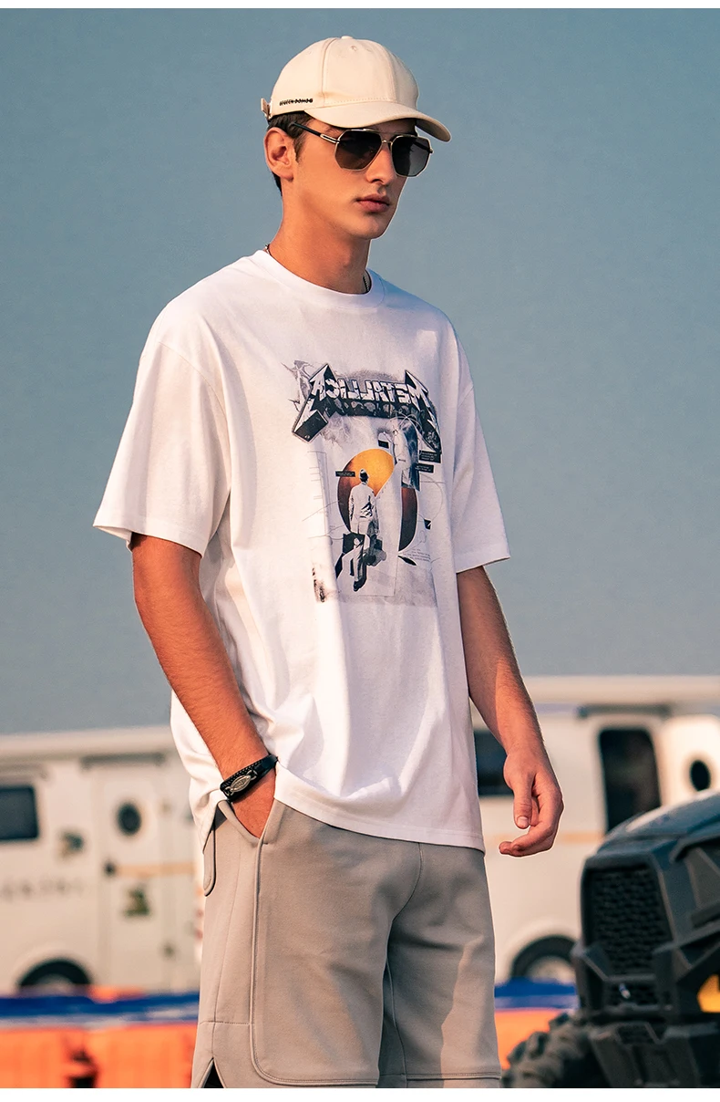 

Мужская Летняя свободная футболка с принтом в стиле ретро, модель 7534 года