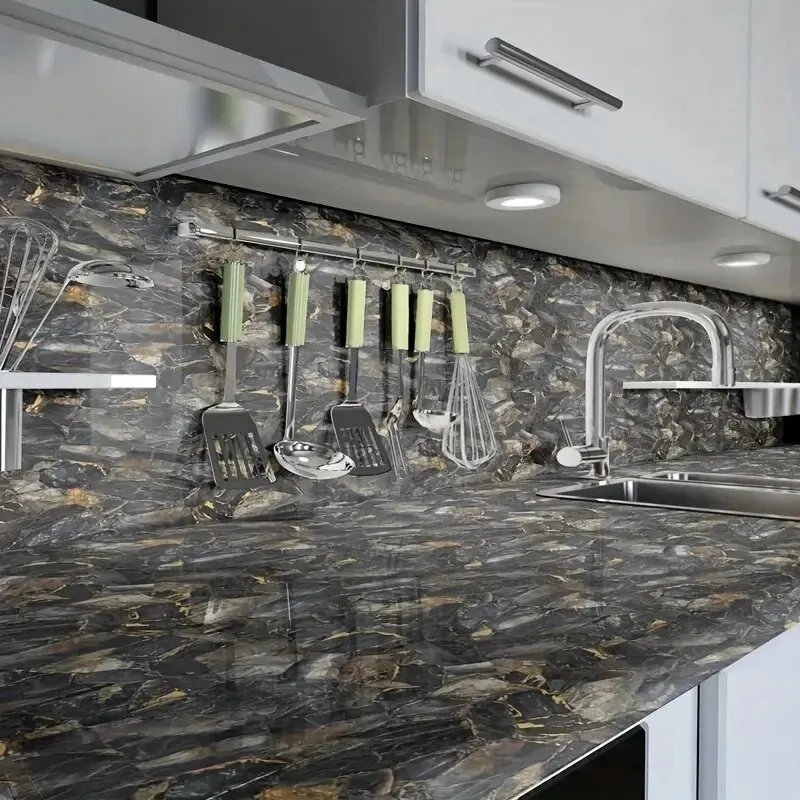 1 Рулон Самоклеящихся Обоев С Мраморным Узором Водонепроницаемые Кухонные