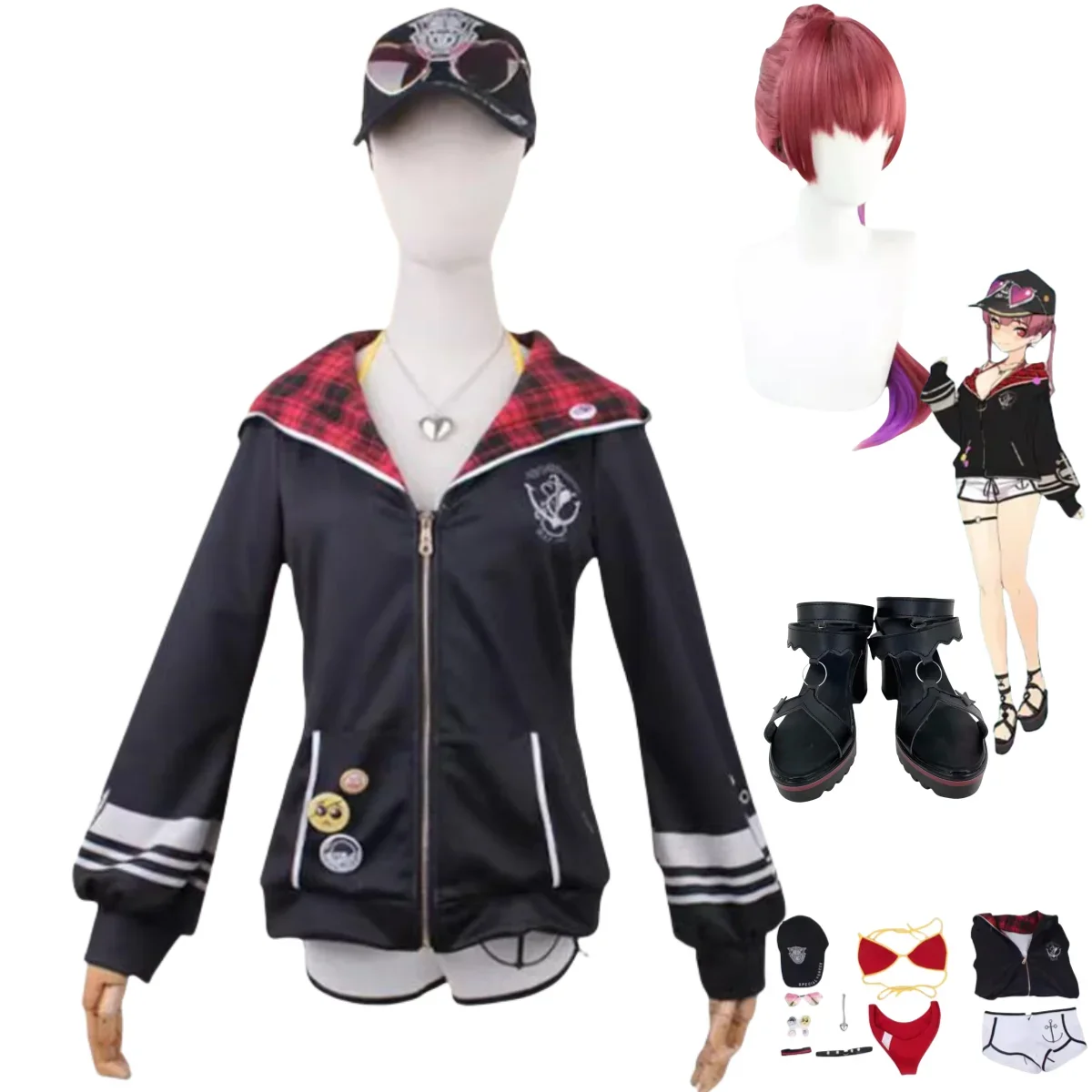 Аниме YouTube Hololive Houshou морской косплей костюм Капитан бикини купальник парик