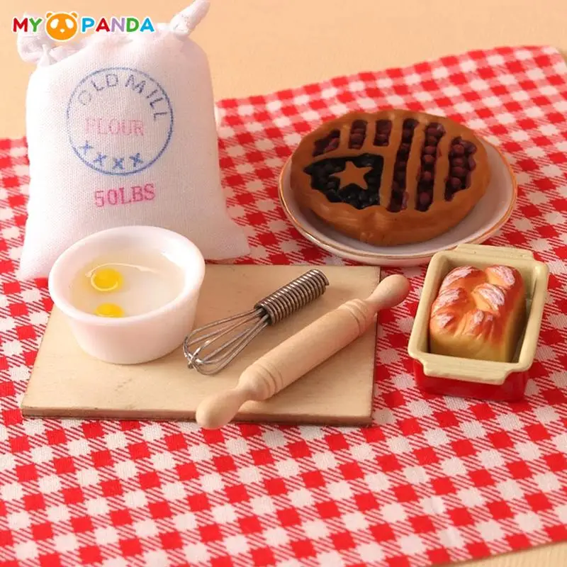 

1:12 Dollhouse Miniature Flour Condiment Spice Bag Egg Beater Rolling Pin Cream Bread Cake Model Kitchen Bake Scene Decor Toy