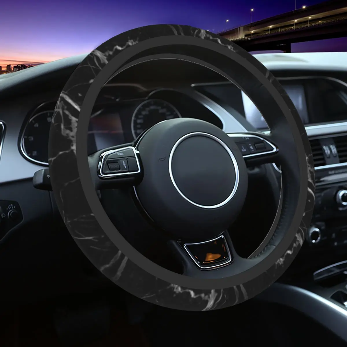 

Black Marble Minimalist Car Steering Wheel Cover 38cm Universal Nordic Style Auto Steering Wheel Protector Interior Accessories