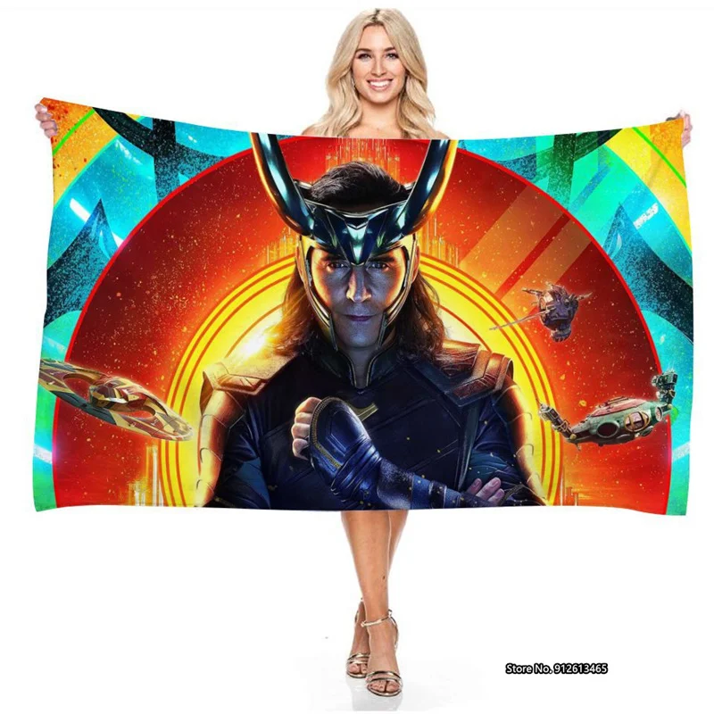 

Marvel Loki Shower Curtain 3D Digital Printed Rectangular Beach Towel Creative Personality Outdoor Swimming Absorbable Towel