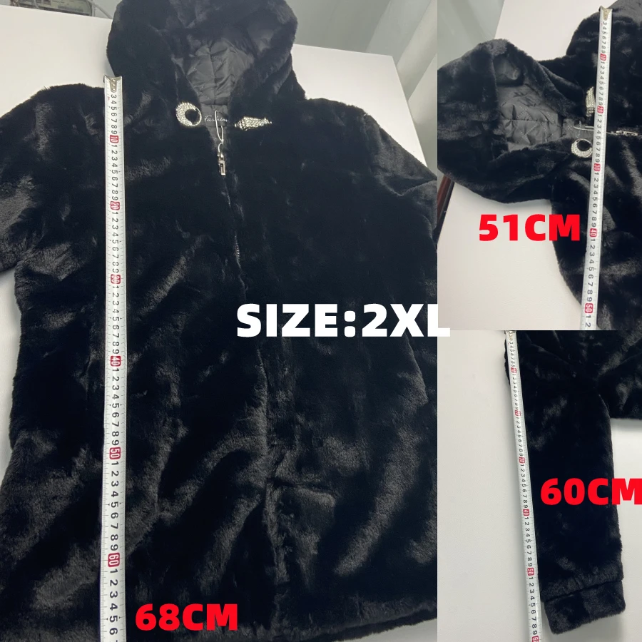 Winter Hooded Mid-length Faux Mink Fur Coat Loose Women Warm Thick Overcoat Oversized 5XL Plush Soft Parka Korean Outwear Jacket