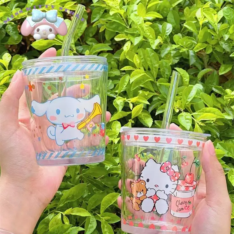

Sanrio Cinnamoroll Kuromi Hellokitty стеклянная Бытовая детская чашка для воды Красивая мультяшная чашка для молока летняя прямая чашка для питья