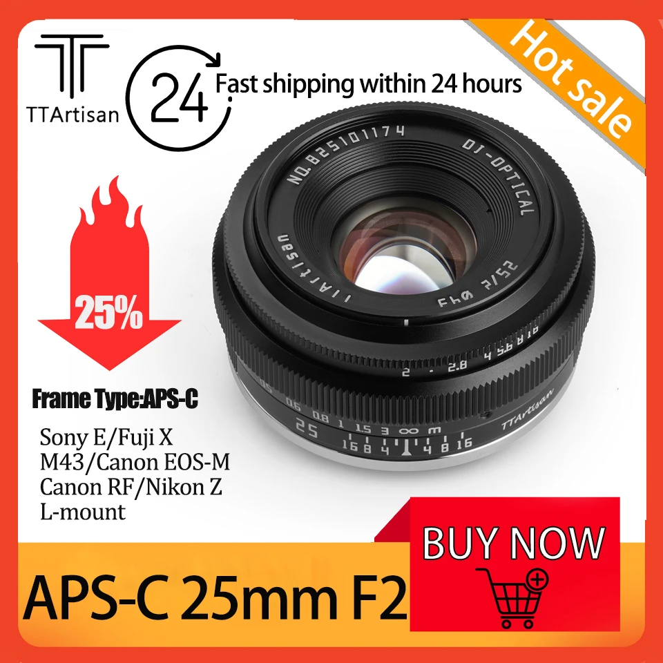 TTartisan 25 мм F2 APS-C портативный портретный Canon EOS объектив для RF/Sony E/Nikon Z/Fuji XF/M43/L