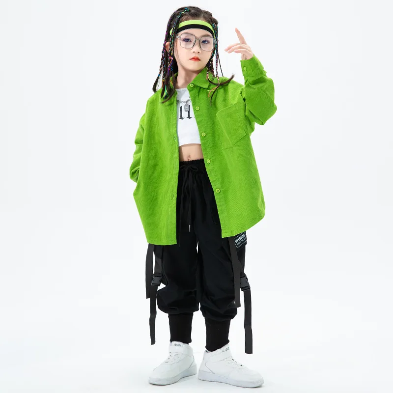 Kid Kpop Hip Hop Clothing Green Shirt Casual Streetwear Cargo Jogger Sweat Harem Pants for Girl Boy Jazz Dance Costume Clothes
