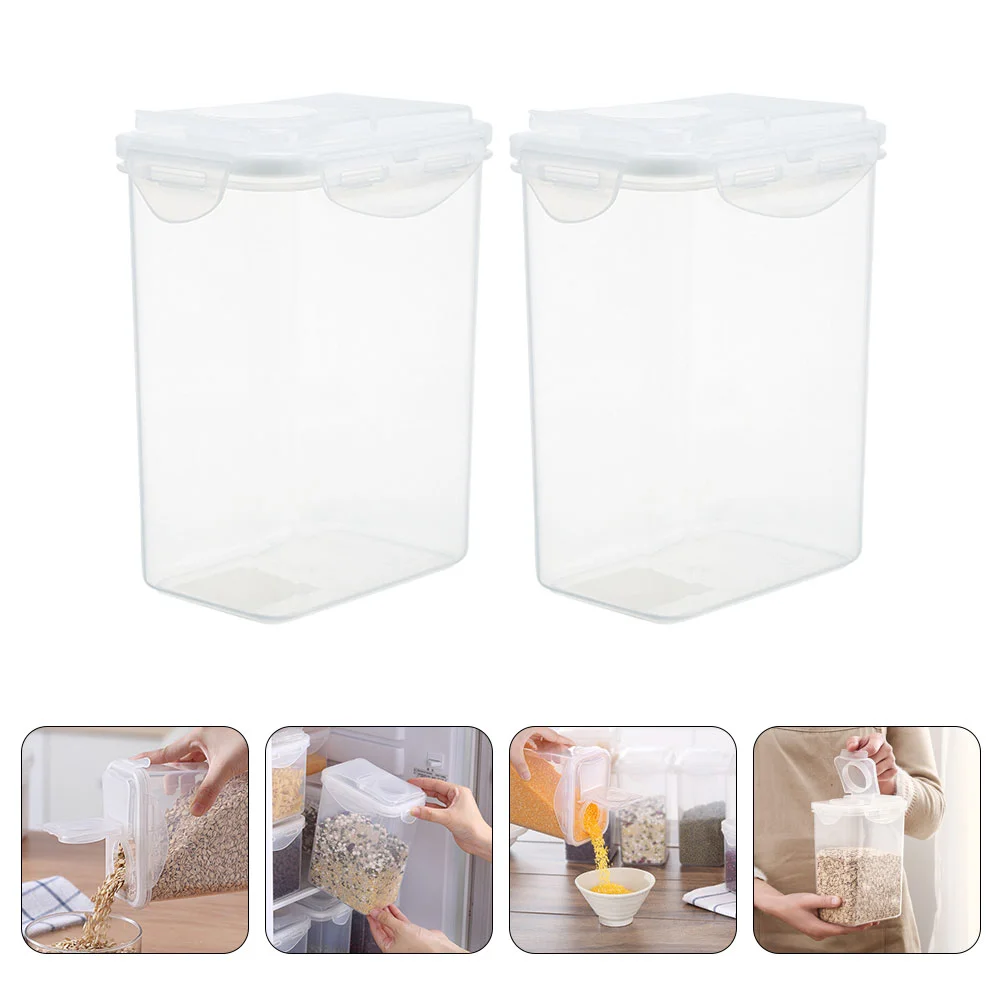 2 Pcs Containers Food Storage Boxes Jars Kitchen Storage Clear Storage Jars Lid Jar With Lid Bins Buckle Jars Cereal