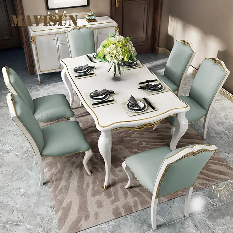 

Металлический стол и стул в американском стиле с золотыми краями и деревянными ножками, кухонная мебель, роскошный набор прямоугольных обеденных столов